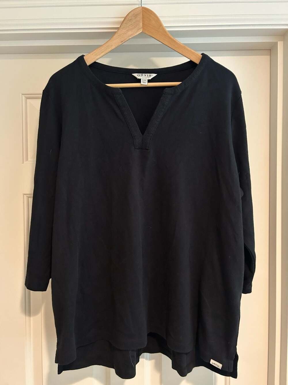 Orvis Classic Collection 100% Pima Cotton Split-Neck Tunic Top Black XL